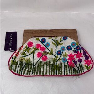 Chloe & Lex Floral Embroidered Wood Frame Clutch Cottagecore Purse Whimsical